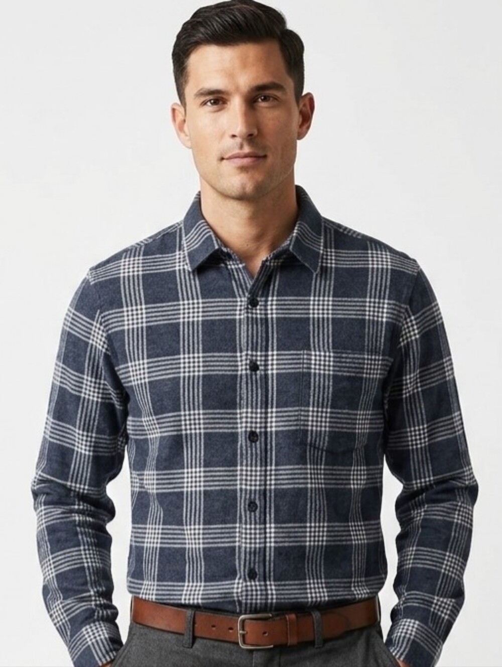 Goodfellow & Co - Navy and White Plaid Button-Down Shirt